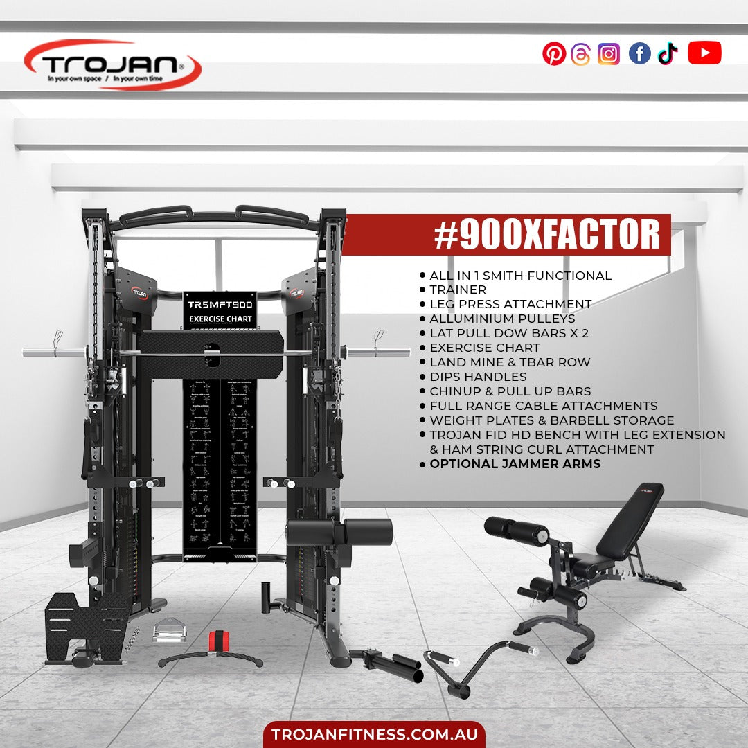 Trojan TRSM900FT Smith All in 1 Functional Trainer Leg Press + FID Bench + Leg Ext